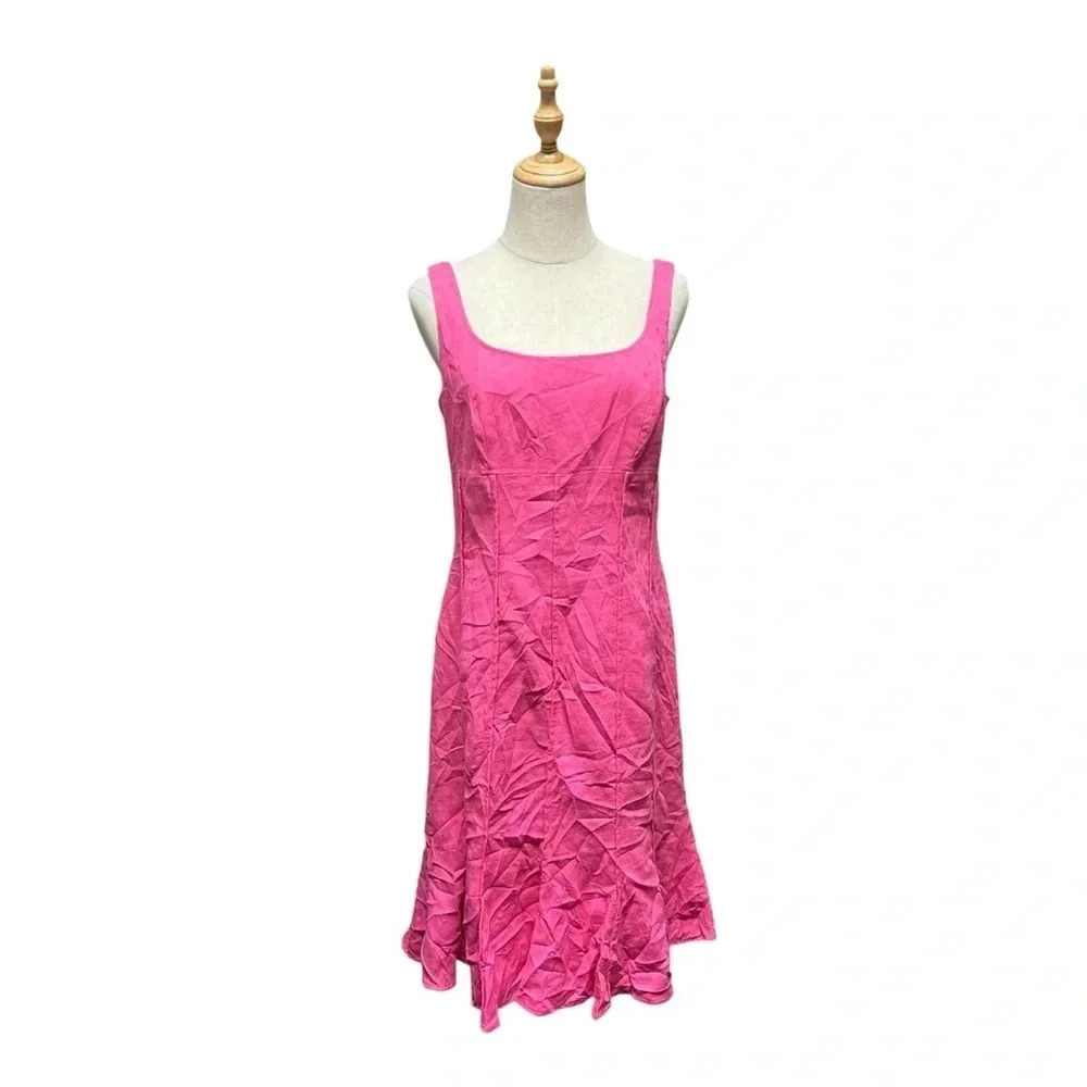 Maggy London Pink Polka Dot Linen/Cotton Blend Dress Size 10